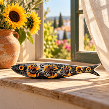 Load image into Gallery viewer, Bordallo Pinheiro Decorative Earthenware Sardine – Sunflower and Swallows
