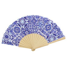 Load image into Gallery viewer, Tile Azulejo Themed Made in Portugal Wood Hand Fan
