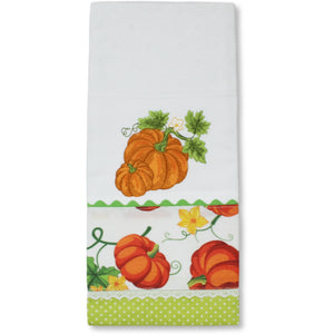 100% Cotton Decorative Kitchen Dish Towel with Border - Made in Portugal - Pumpkin