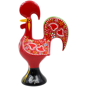 Traditional Hand-Painted Portuguese Good Luck Rooster Metal Figurine, 8.25"