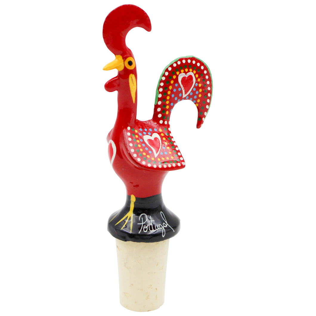 Traditional Hand-Painted Portuguese Good Luck Rooster Wine Bottle Stopper