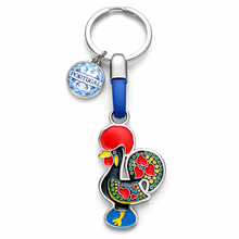 Load image into Gallery viewer, Portuguese Barcelos Rooster Keychain with Azulejo Portugal Charm – Metal Design
