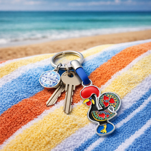 Load image into Gallery viewer, Portuguese Barcelos Rooster Keychain with Azulejo Portugal Charm – Metal Design
