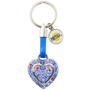 Rotating Heart Azulejo & Rooster Design Keychain with Portugal Emblem Charm