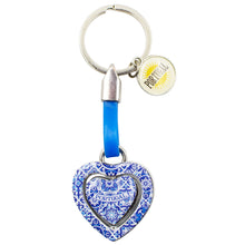 Load image into Gallery viewer, Rotating Heart Azulejo Design Keychain with Portugal Emblem Charm
