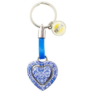 Rotating Heart Azulejo Design Keychain with Portugal Emblem Charm