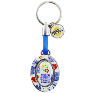 Rotating Azulejo Rooster Hearts Keychain with Portugal Emblem Charm