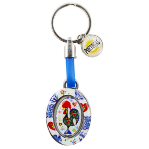 Rotating Azulejo Rooster Hearts Keychain with Portugal Emblem Charm