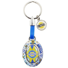 Load image into Gallery viewer, Rotating Azulejo Rooster Keychain with Portugal Emblem Charm
