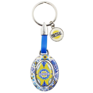 Rotating Azulejo Rooster Keychain with Portugal Emblem Charm