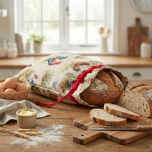 Load image into Gallery viewer, Farmhouse Rooster Tapestry Large Bread Bag – Kitchen Storage with Drawstring Closure
