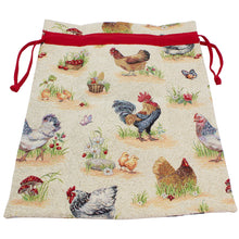 Load image into Gallery viewer, Farmhouse Rooster Tapestry Large Bread Bag – Kitchen Storage with Drawstring Closure
