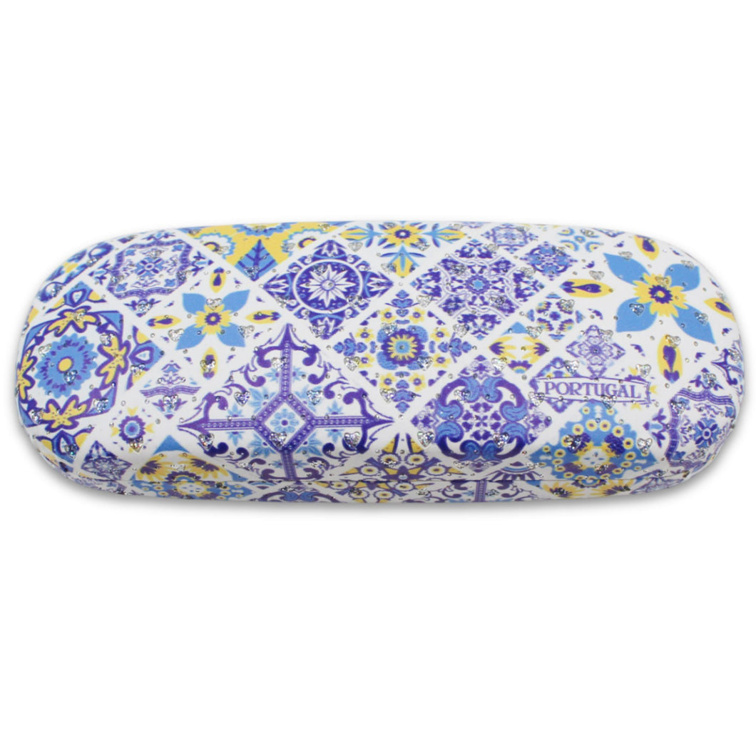 Portuguese Tile Azulejo Pattern Eyeglass Case - Vibrant Floral Design with Matching Cleaning Cloth