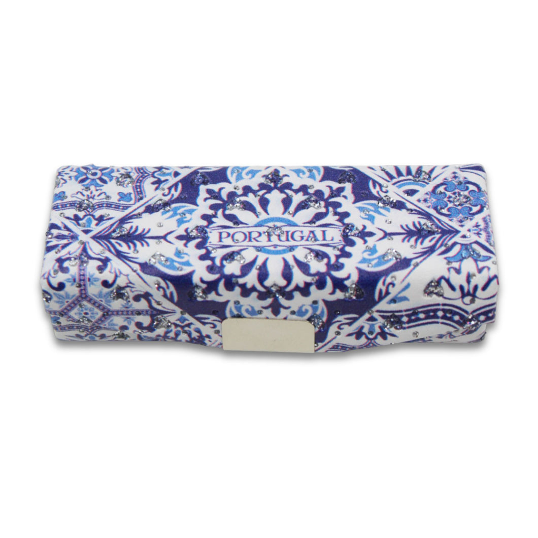 Portuguese Blue & White Azulejo Inspired Lipstick Holder with Built-in Mirror