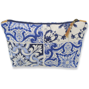 Azulejo Tile Pattern Clutch with Zipper and Leather Pull - Made in Portugal