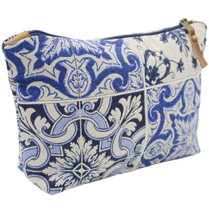 Azulejo Tile Pattern Clutch with Zipper and Leather Pull - Made in Portugal