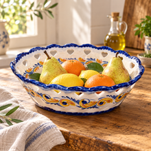 Load image into Gallery viewer, Portuguese Hand-Painted Floral Ceramic Fruit Basket – 10.5"
