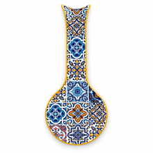 Load image into Gallery viewer, Portuguese Ceramic Spoon Rest – Yellow Azulejo Design, 10.5"
