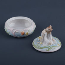Load image into Gallery viewer, Lady with Butterfly Porcelain Trinket Box – Handcrafted Floral Jewelry Box
