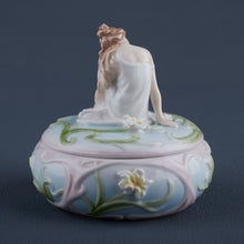 Load image into Gallery viewer, Lady with Butterfly Porcelain Trinket Box – Handcrafted Floral Jewelry Box
