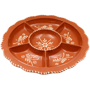 Portuguese Terracotta Appetizer Dish – Traditional Hand-Painted Sectioned Serving Platter
