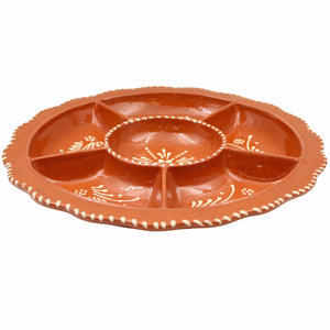 Portuguese Terracotta Appetizer Dish – Traditional Hand-Painted Sectioned Serving Platter