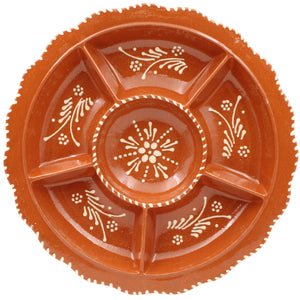 Portuguese Terracotta Appetizer Dish – Traditional Hand-Painted Sectioned Serving Platter