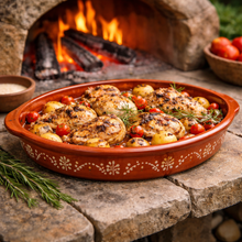 Load image into Gallery viewer, Socerâmica Hand-Painted Terracotta Oval Roaster, Made in Portugal
