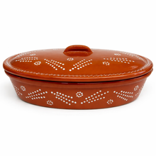Load image into Gallery viewer, Socerâmica Hand-Painted Terracotta Oval Roaster with Lid, Made in Portugal
