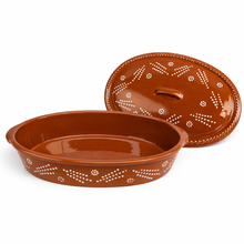 Load image into Gallery viewer, Socerâmica Hand-Painted Terracotta Oval Roaster with Lid, Made in Portugal
