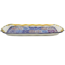 Load image into Gallery viewer, Portuguese Ceramic Serving Tray with Azulejo Tile Design and Hand-Painted Yellow Accents
