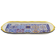 Load image into Gallery viewer, Portuguese Ceramic Small Serving Tray with Azulejo Tile Design and Yellow Accents
