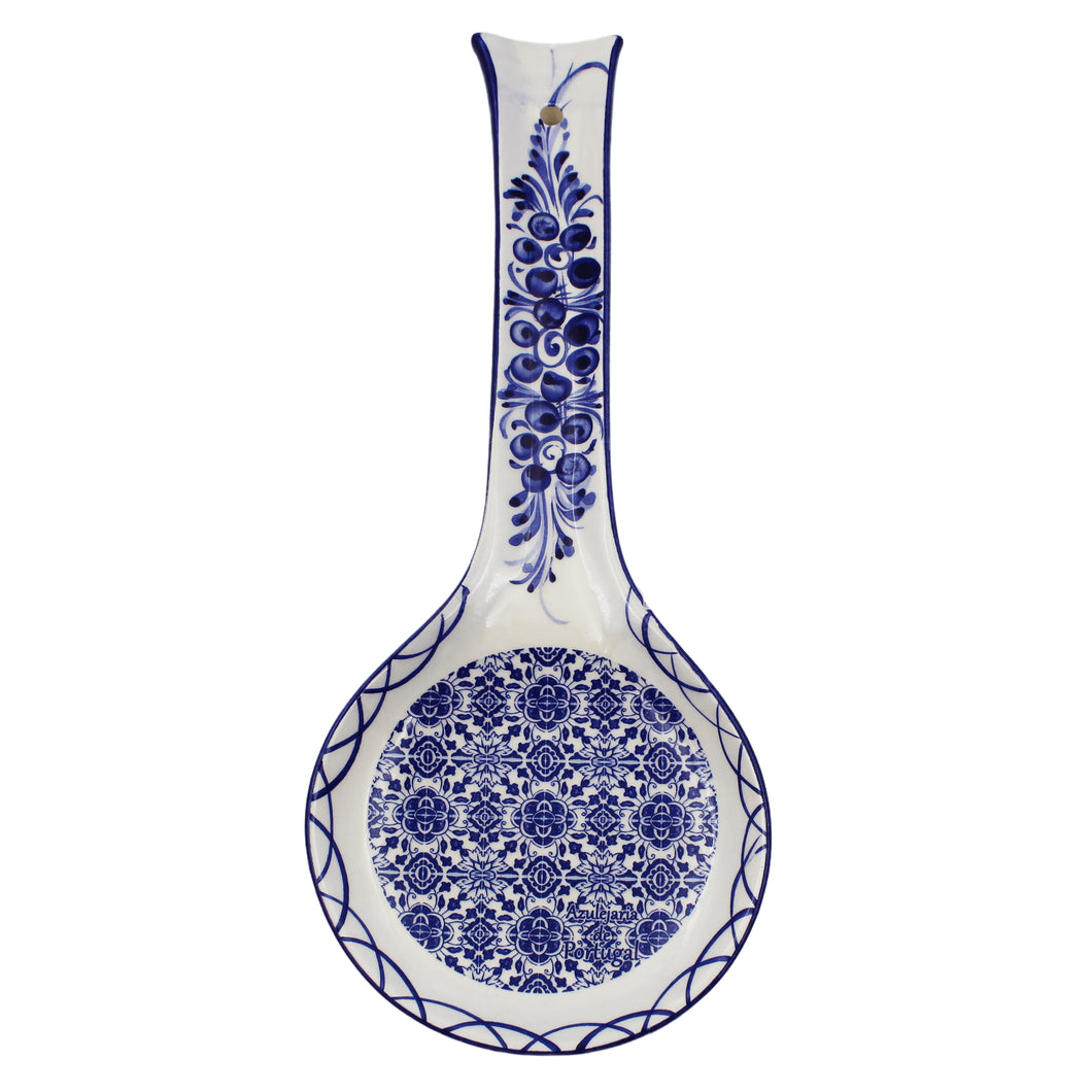 Hand-Painted Decorative Ceramic Portuguese Blue Floral Tile Spoon Rest