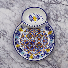 Load image into Gallery viewer, Hand-painted Decorative Ceramic Portuguese Blue Floral and Orange Tile Olive Dish
