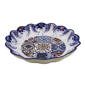 Traditional Portuguese Blue Red Multicolor Floral and Tile Ceramic Salad Bowl