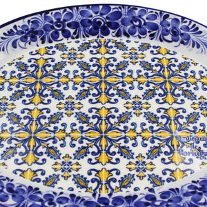 Traditional Blue and Yellow Tile Azulejo Floral Ceramic Oval Platter