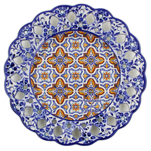 Hand-Painted Traditional Floral Blue and Orange Tile Azulejo 11" Decorative Plate