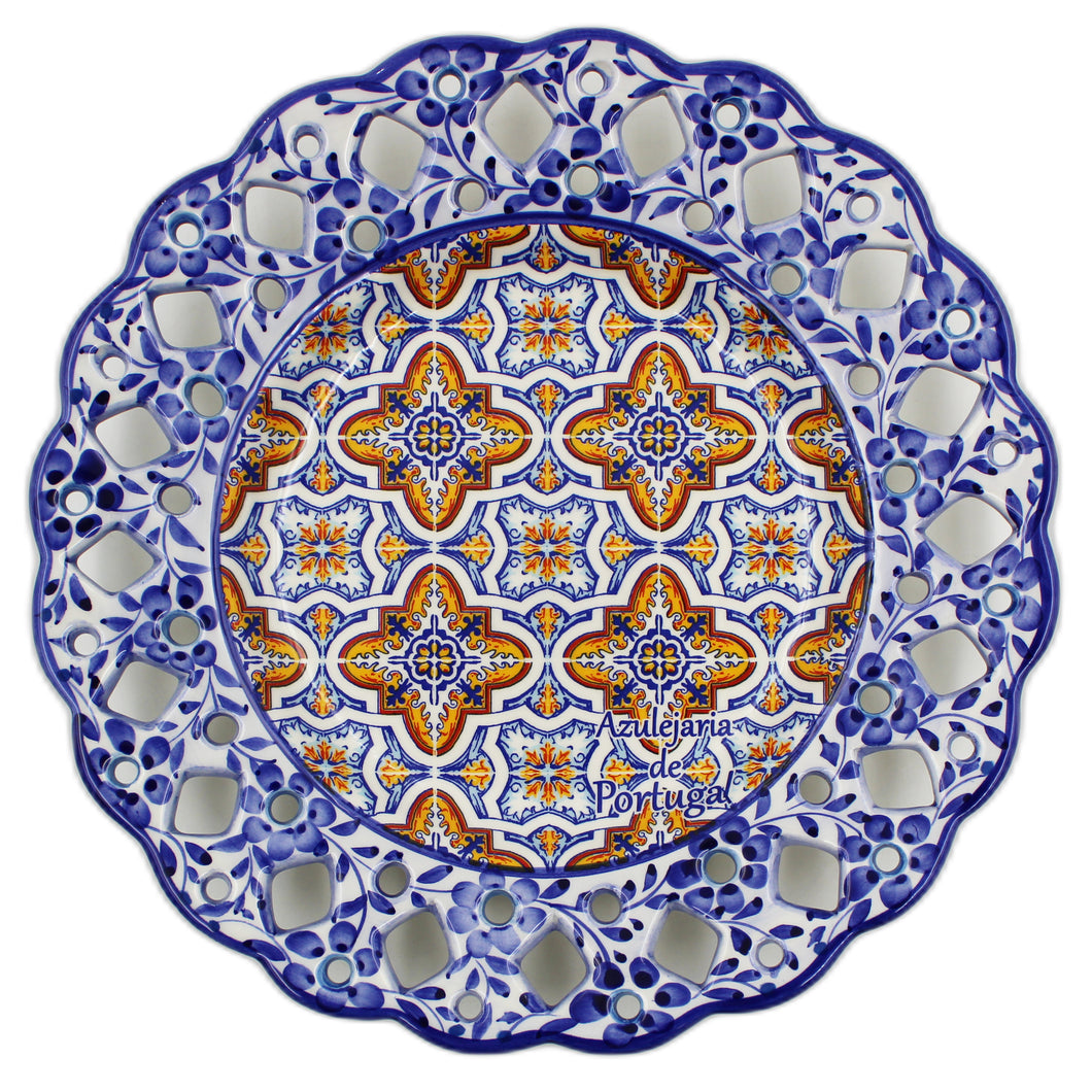 Hand-Painted Traditional Floral Blue and Orange Tile Azulejo 11