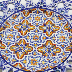 Hand-Painted Traditional Floral Blue and Orange Tile Azulejo 11" Decorative Plate