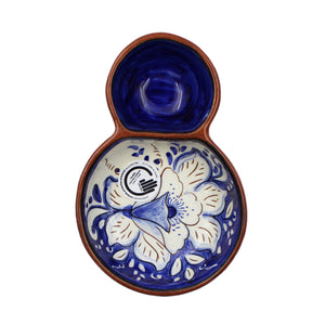 Hand-Painted Portuguese Pottery Clay Terracotta Blue Olive Dish