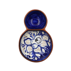 Hand-Painted Portuguese Pottery Clay Terracotta Blue Olive Dish