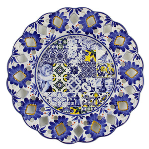 Hand-Painted Traditional Portuguese Blue Floral Tile Azulejo 11" Decorative Plate