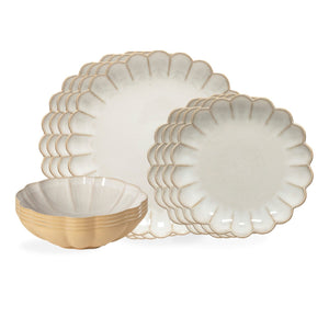 Costa Nova Marrakesh Sable Blanc 12 Piece Place Setting with Pasta Plate