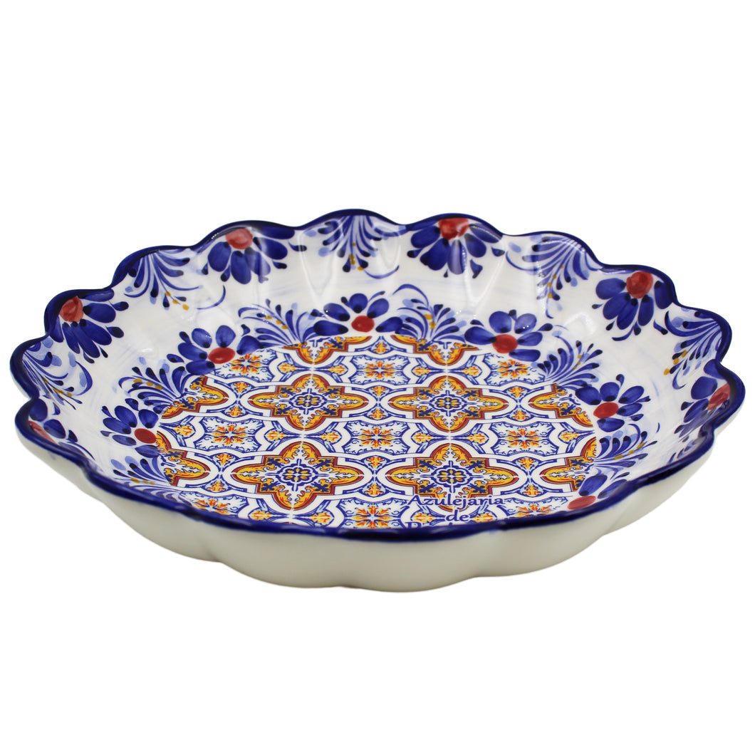 Traditional Blue and Orange Tile Azulejo Floral Ceramic Salad Bowl