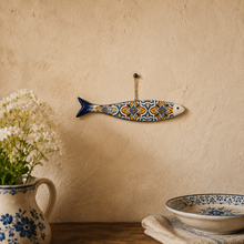 Load image into Gallery viewer, Portuguese Ceramic Small Sardine Wall Decor, Orange Azulejo Tile Design
