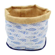 Load image into Gallery viewer, Blue &amp; White Sardeine Bread Basket with Burlap Interior
