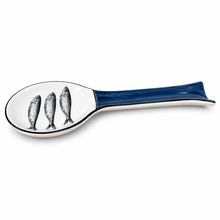 Load image into Gallery viewer, Portuguese Ceramic Sardine Spoon Rest – Blue Handle Design, 10.5"
