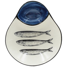 Load image into Gallery viewer, Traditional Blue and White Ceramic Sardine Olive Dish with Pit Holder
