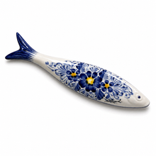 Load image into Gallery viewer, Hand-Painted Portuguese Ceramic Sardine Wall Decor, Blue &amp; Yellow Floral Design
