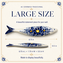 Load image into Gallery viewer, Hand-Painted Portuguese Ceramic Sardine Wall Decor, Blue &amp; Yellow Floral Design
